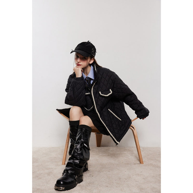 Unisex Coat Rhombus Plaid Cotton-Padded Coat Winter Coat