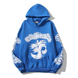 HS Hoodie Vintage Distressed Graffiti Printing Casual Loose