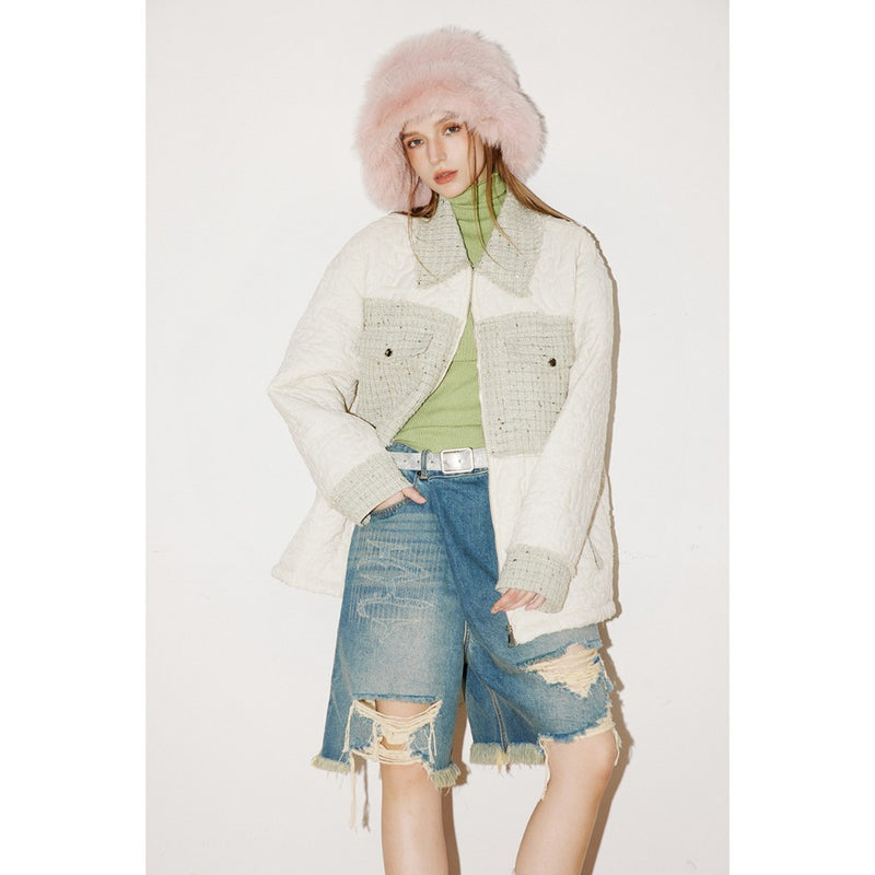 Unisex Coat Loose Plaid Stitching Winter Coat