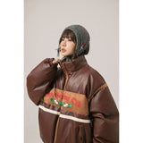 Unisex Coat PU Leather Jacket Winter Thickening Stand Collar