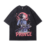 Men T-shirt Anime Print Retro Distressed