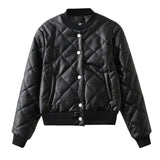 Women Cotton Coat PU Leather Jacket Stand Collar Cardigan Fashion