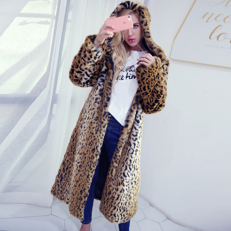 Women Fur Jacket Leopard Print Plush Coat