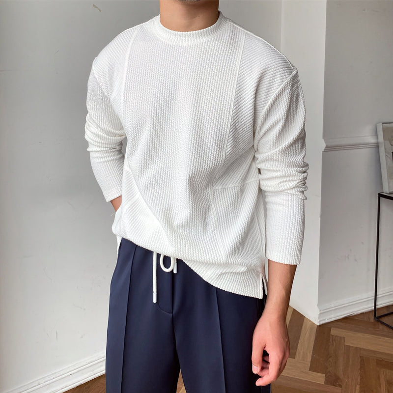 Men T Shirt Bottoming Shirt Solid Color Fashion