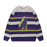 Women Sweater Striped Contrast Color College Style Knitted Sweater