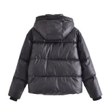 Women Cotton Coat Casual Faux Leather Hooded Jacket