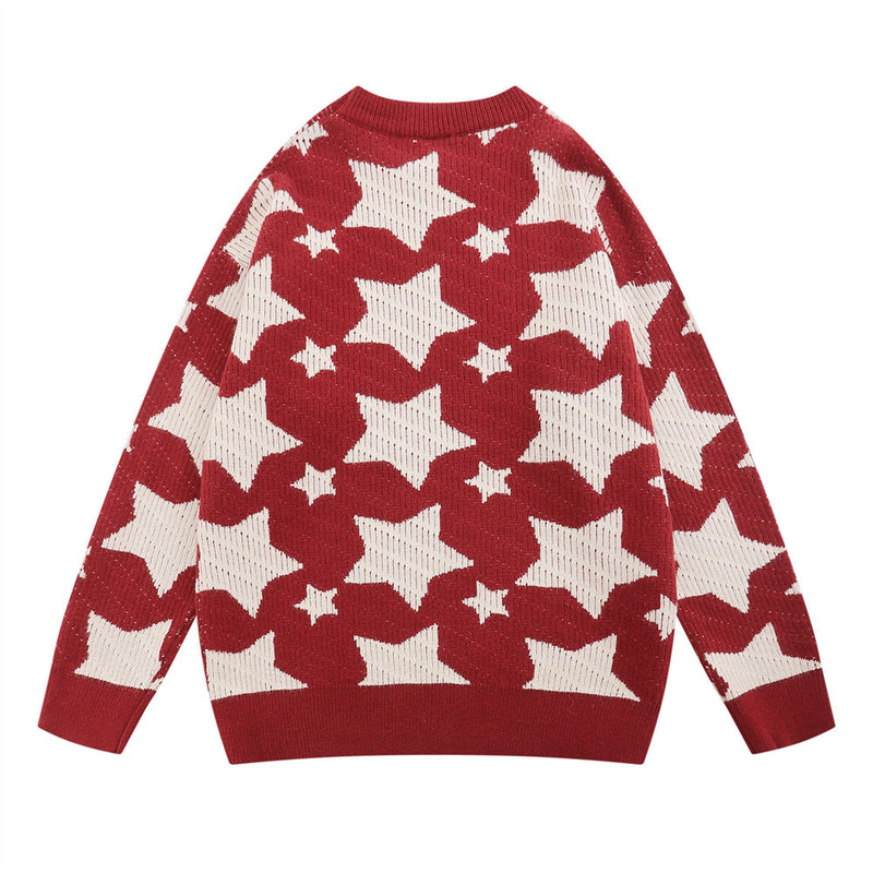 Men Sweater Five-Pointed Star Jacquard Sweater Loose