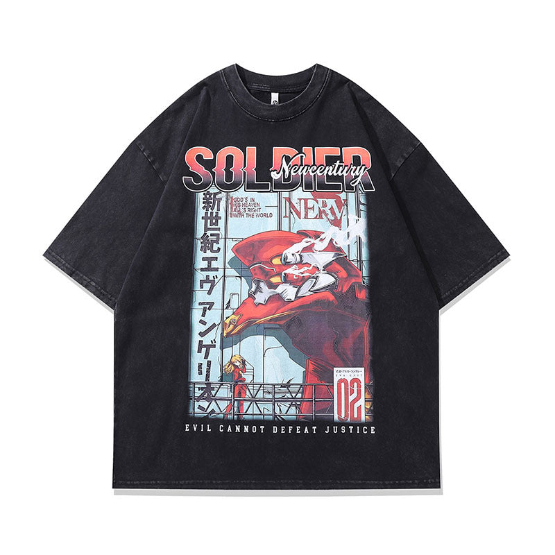 Men T-shirt Anime Print Retro Distressed