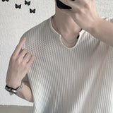 Men T Shirt Waffle Summer Casual Loose