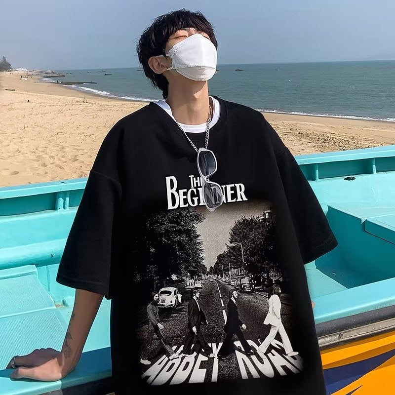 Men T Shirt Summer Versatile Loose plus Size