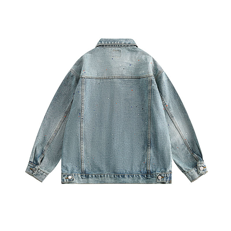 Women Jackets Vintage Distressed Lapel Locomotive Style Denim Jacket
