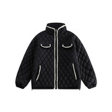 Unisex Coat Rhombus Plaid Cotton-Padded Coat Winter Coat