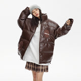 Unisex Coat PU Leather Stand-up Collar Thick Coat