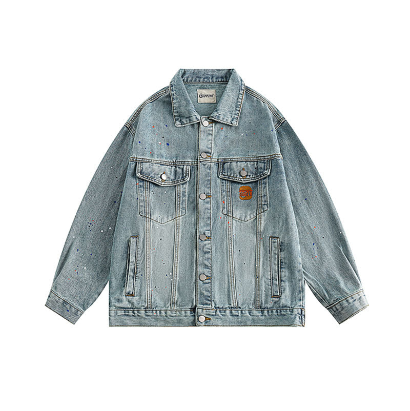 Women Jackets Vintage Distressed Lapel Locomotive Style Denim Jacket