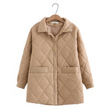 Women Cotton Coat plus Size Diamond Plaid Loose Slimming and Warm