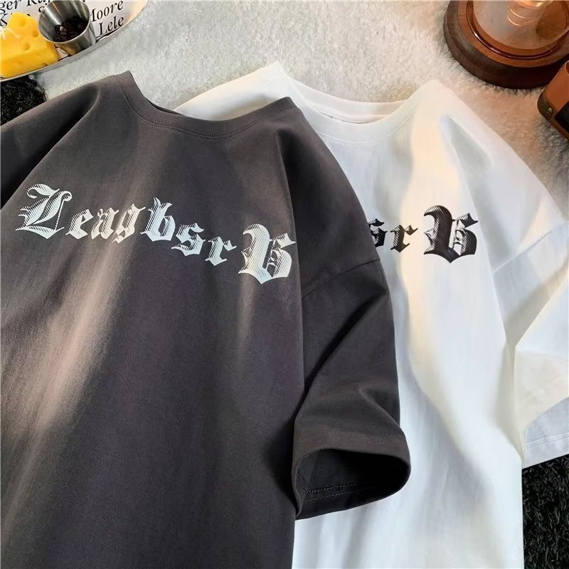 Men T Shirt Summer Retro Heavy Cotton