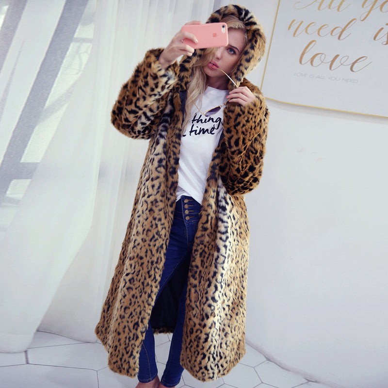 Women Fur Jacket Leopard Print Plush Coat