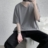 Men T Shirt Waffle Summer Casual Loose