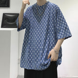Men T Shirt Chessboard Plaid Printing Summer