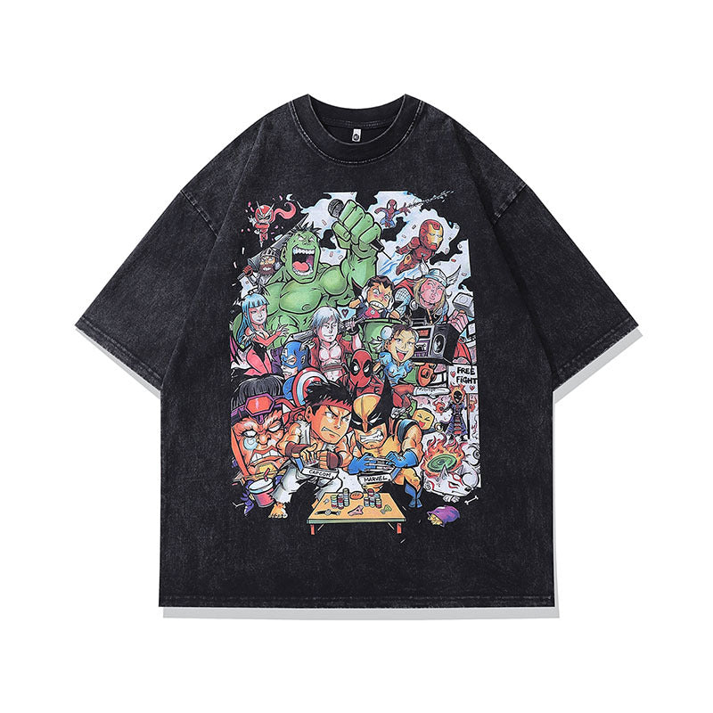 Men T-Shirt Cartoon Print Distressed Idle Style Vibe