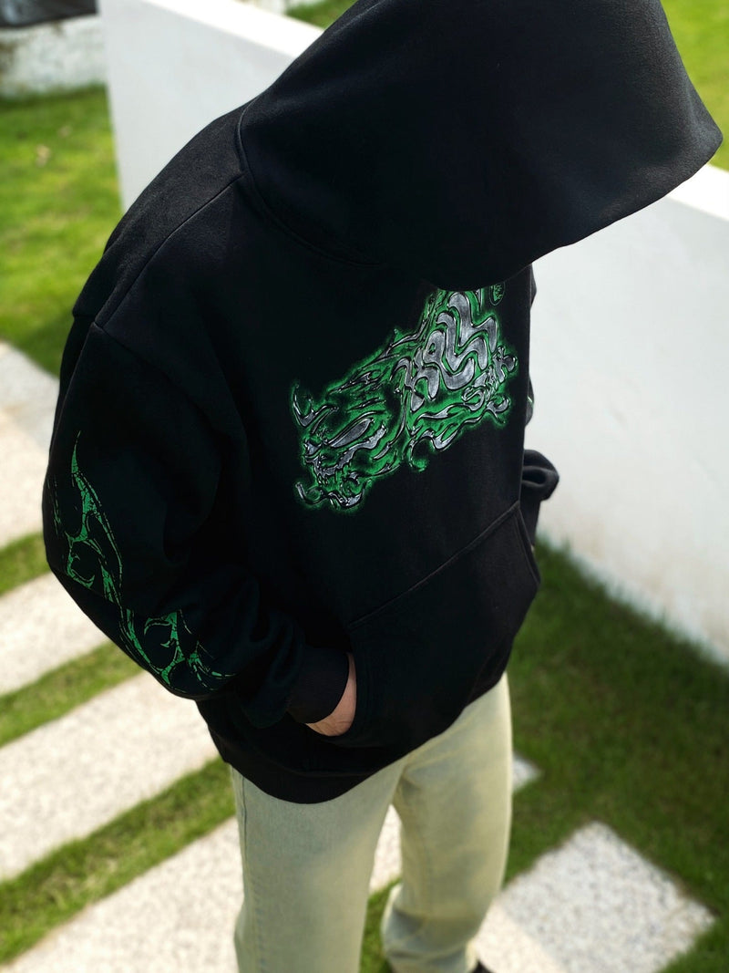 HS Hoodie Retro Distressed Graffiti Loose Fleece-lined