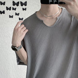 Men T Shirt Waffle Summer Casual Loose