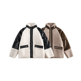 Unisex Coat Lamb Wool Stitching PU Leather Cotton-Padded Jacket