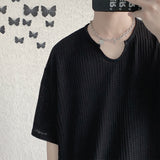 Men T Shirt Waffle Summer Casual Loose