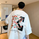Men T Shirt Fashion All-Match Flower Print