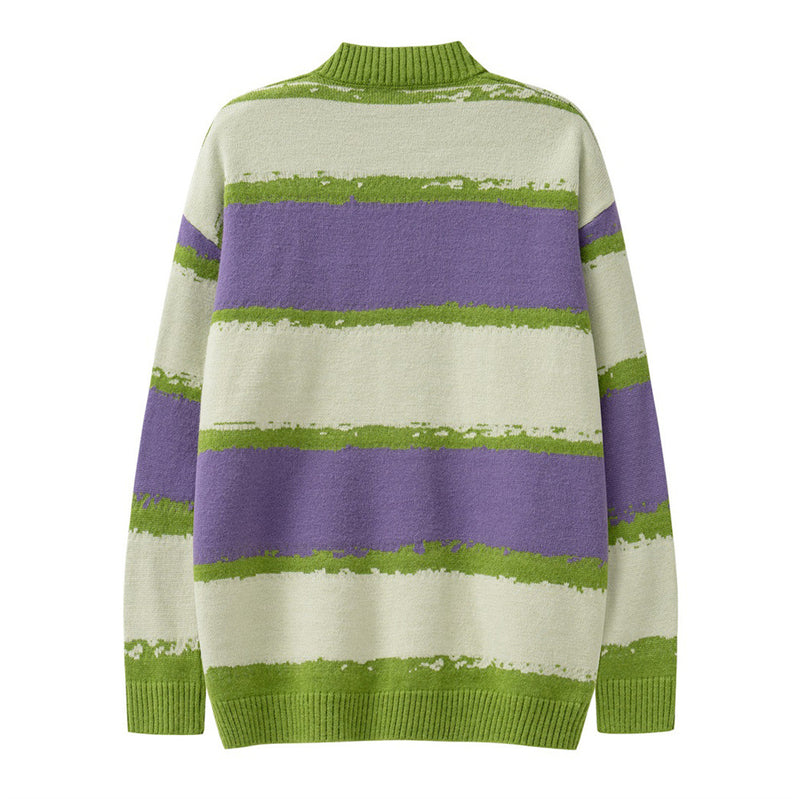Men Sweater Striped Mock-Neck Cardigan Sweater