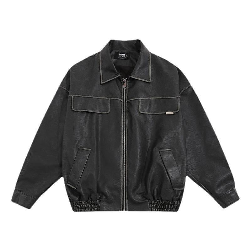Women Jackets Vintage Distressed Locomotive Style PU Leather Jacket