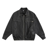 Women Jackets Vintage Distressed Locomotive Style PU Leather Jacket