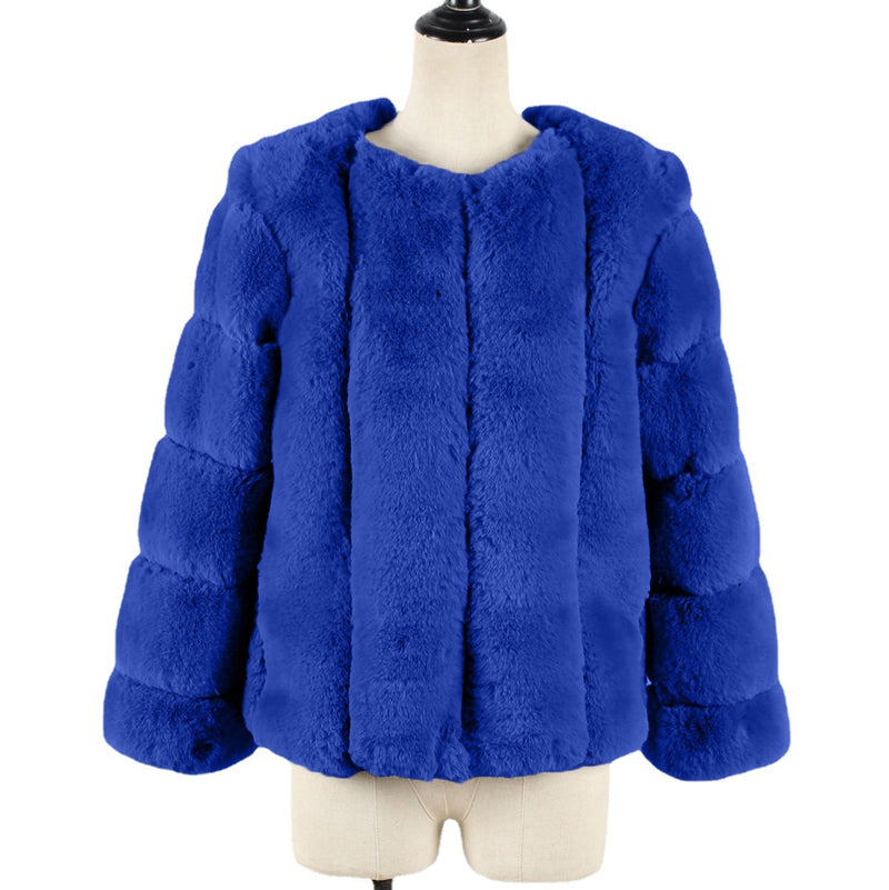 Women Fur Jacket Plush Plaid Coat