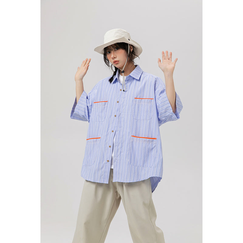 Unisex Shirt Summer Vintage Stripe Coat Loose