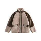 Unisex Coat Lamb Wool Stitching PU Leather Cotton-Padded Jacket
