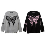 Women Sweater Black Butterfly Jacquard Soft Oversize