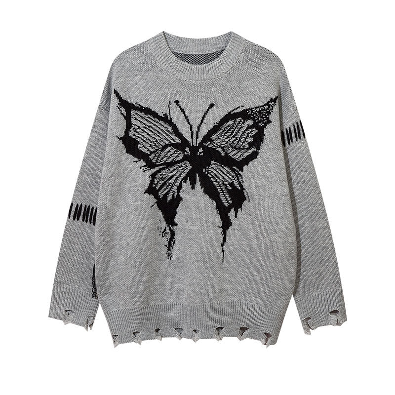 Women Sweater Black Butterfly Jacquard Soft Oversize