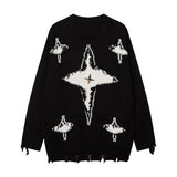 Women Sweater Black Butterfly Jacquard Soft Oversize