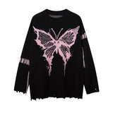 Women Sweater Black Butterfly Jacquard Soft Oversize