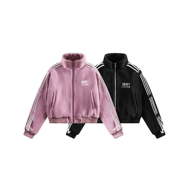 Unisex Coat Lamb Fur Stand Collar Coat Men's Plush Warm