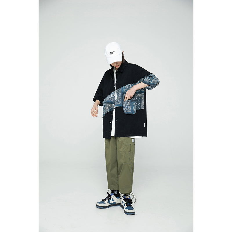 Unisex Shirt Summer Retro Paisley Stitching Loose