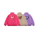 Unisex Coat Butterfly Embroidered Cotton Jacket Stand Collar Coat