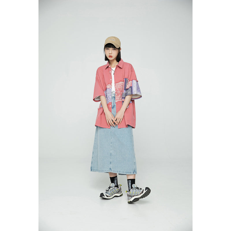 Unisex Shirt Summer Retro Paisley Stitching Loose