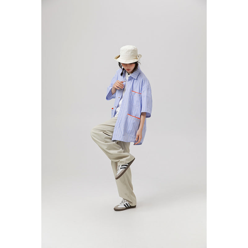 Unisex Shirt Summer Vintage Stripe Coat Loose