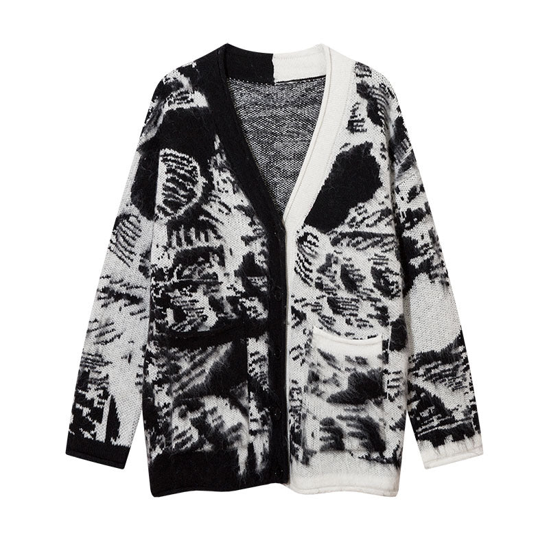 Women Sweater Jacquard V-neck Vibe Cardigan Sweater