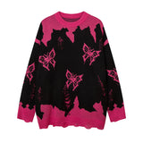 Women Sweater Black Butterfly Jacquard Soft Oversize