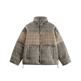 Unisex Coat Stitching Plaid Stand Collar Coat Thickened Warm