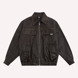 Women Jackets Vintage Distressed Locomotive Style PU Leather Jacket