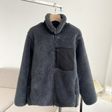 Women Cotton Coat Loose Zip Windproof Lamb Fur Warm