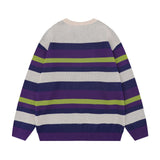 Women Sweater Striped Contrast Color College Style Knitted Sweater